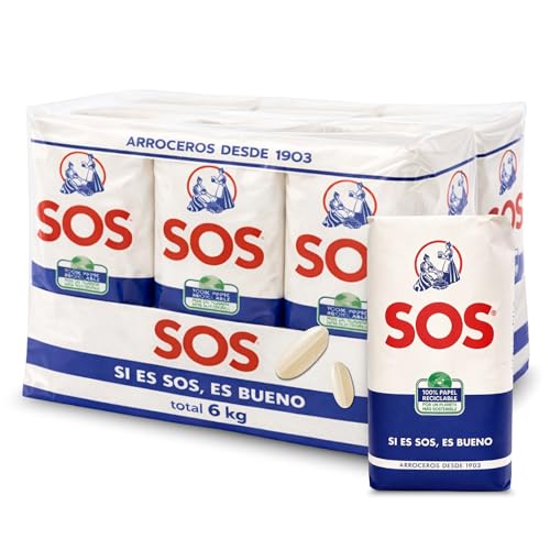 Arroz SOS Redondo, Arroz blanco, arroz de grano redondo, Arroceros desde 1903, Tiempo de cocción 13 minutos, el arroz que tienes de toda la vida en tu casa, Contiene 6 unidades de 1 Kg