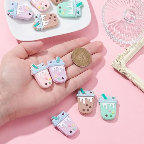 UR URLIFEHALL 10 Pcs Bubble Tea Silicone Beads Drink Silicone Focal Beads for Pen Phone Case Jewelley Keychain Scrapbook Making - Image 3