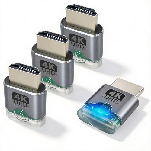 Herfair 4Pack HDMI Dummy Plug EDID Emulator Virtual Monitor Emulator HDMI Headless Adapter for Remote PC, Laptop, MacBook,Support 4K@60Hz 2K@60Hz 1080P@120Hz, Plug & Play