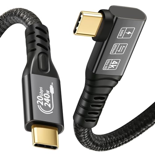 CHENLENIC USB C 3.2 Gen2x2 20Gbps Cable, 90Degree USB C 4K@60Hz UHD Video 5A/240W PD3.1 Fast Charge Cord with E-Marker Compatible with Thunderbolt 3/4 (USB C 90D 20G 240W 0.5M)
