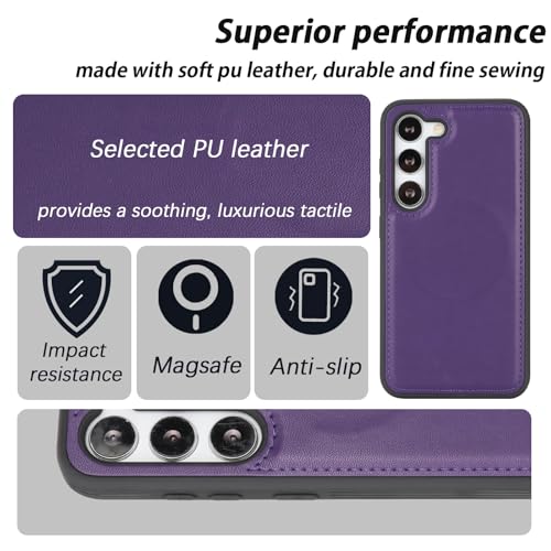 Image of Ｈａｖａｙａ for Samsung Galaxy S23 Wallet Case for Women magsafe Compatible Galaxy S23 Wallet case with Card Holder Detachable Magnetic flip Leather Cover-Deep Purple