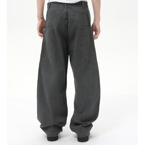 Barrel Jeans Men Baggy High Waist Wide Leg Skater Denim Pants Streetwear Barrel Leg Bottoms Loose Relaxed Fit with Pockets4