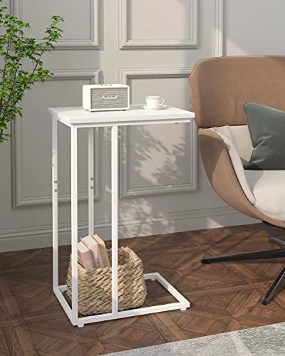 Innerjoin C Shaped End Table, C Side Table For Sofa, Couch And Bed, Tv Tray Table Fits Small Space, Living Room Bedroom, White #TOP4