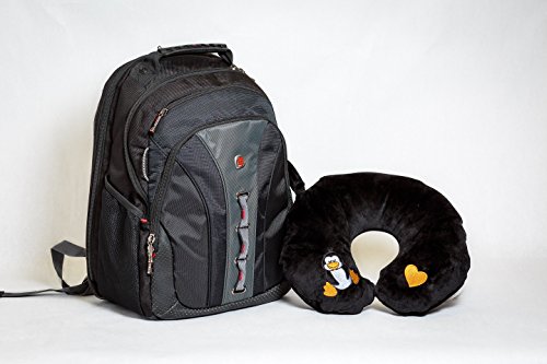 Almohada de viaje de poliéster semicircular negra liviana miniatura 3