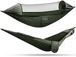 G4Free Large Camping Hammock with Mosquito Net 2 Person Pop-up Parachute Lightweight Hanging Hammocks Tree Straps Swing Hammock Bed for Outdoor Backpacking Backyard Hiking (New Army Green) | 440lb, Portable Hammock with Bug Net, Tree Straps, Tent Tar