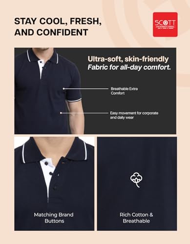 Image of Scott International Cotton Polo T Shirt | Collar Tshirts | Half Sleeves Plain T Shirt | T-Shirt |Tshirt for Men Stylish | Men's Tshirt