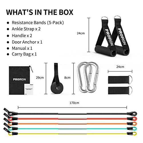 PROIRON Anti-Break Resistance Bands Set, Exercise Bands for Men Women with 5 Fitness Tubes, 2 Foam Handles, 2 Ankle Strap, Door Anchor for Strength Workouts, Yoga, Stretch, Physio Home Gym Equipment - Image 4