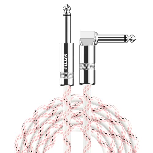 Image of 10FT Instrument Cable - Electric Guitar & Bass Cable with Right Angle 1 /4 Inch Connector - Pink White