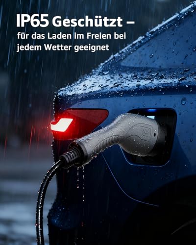 bokman Typ 2 Ladekabel, Modus 3 / 16A / 11 kW / 3-Phasig / 5 Meter, Typ 2 auf Typ 2 EV Ladekabel für Elektroauto mit Tragetasche und Mikrofasertuch