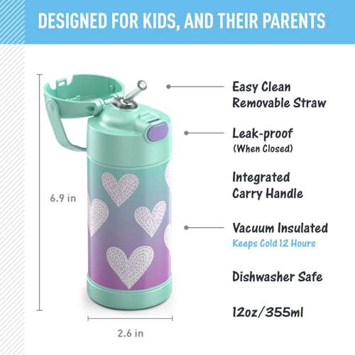 Image of THERMOS FUNTAINER Water Bottle with Straw, 12oz, Purple Hearts