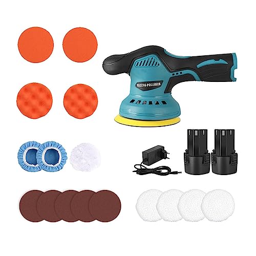 21V Polisseuse Voiture,125mm Double Action Polisseuse Orbitale Voiture,8 Vitesse Variable 5500RPM,Lustreuse Polisseuse Voiture Sans Fil ave 2 Batteries,pour Le Polissage,Cirage,Ponçage (2 Batteries)