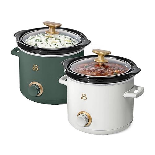 Beautiful 2 Pack Slow Cooker Crock Set- 2 Quart, Thyme/White Icing (100 Watts) with Adjustable Heat settings-Kitchenware by Drew Barrymore