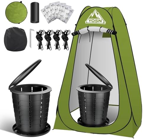 Portable Toilet with Pop-Up Privacy Tent Set, Adjustable Height Camping Toilet for Outdoor with Portable Bathroom Potty Camping Shower Tent for Hiking, Fishing, RV, Beach, Suitable for All Ages