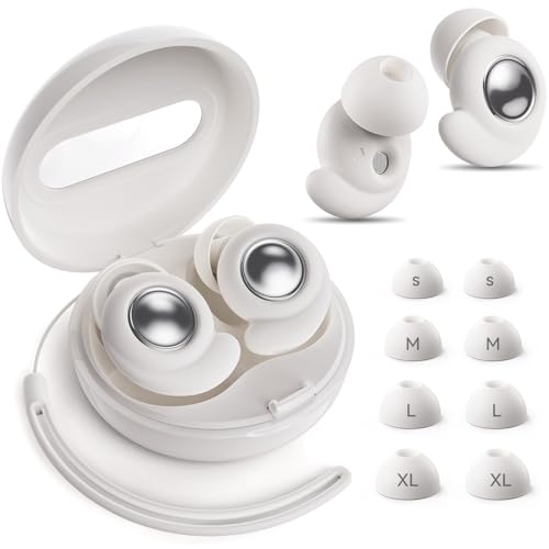 Ohrstöpsel zum Schlafen 45dB – Ultrabequeme, wiederverwendbare Silikon Ohrstöpsel mit geräuschunterdrückende & Gehörschutz | Für Konzentration, Reisen (Weiß, 4 Größen (1 Set))