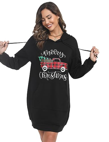 Image of Quenteen Women Hoodies Dress Hooded Sweatshirts Dress Casual Long Sleeve Tunic Dress Oversized Sweatshirts with Pocket