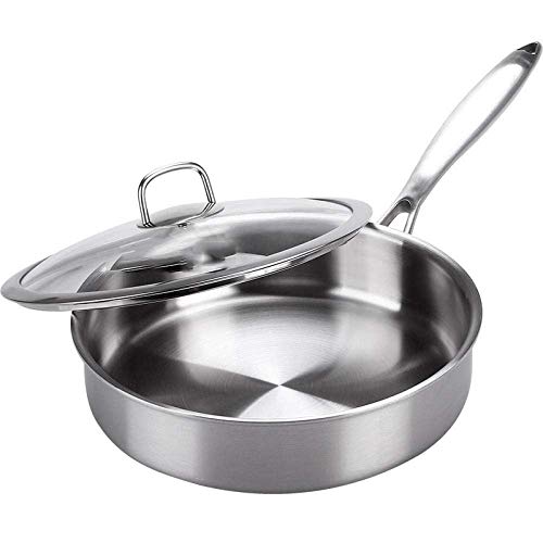 GCE Sartén de Acero Inoxidable Utensilios de Cocina antiadherentes de Fondo Plano de Acero Inoxidable 304 sartén Wok sin Recubrimiento sin Humo de 24 cm Cocina de inducción de Gas