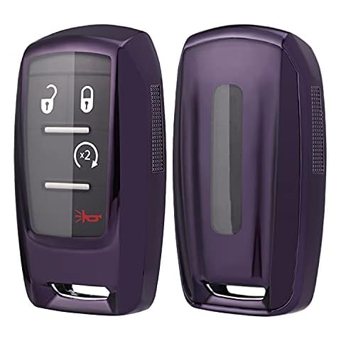 Arruweer Key Fob Cover for Ram 1500 Full Protection Soft TPU Smart Key Case Holder Fits for 2019 2020 2021 Dodge Ram 1500 Keyless Entry Remote (Dark Purple) Cover