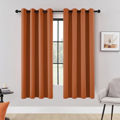 Image of HUTO Blackout Window Curtains and Drapes - Thermal Insulated Solid Antique Copper Grommet Top Blackout Panels Draperies for Kid's Room (Rust, 1 Pair, 52 x 63 Inch)