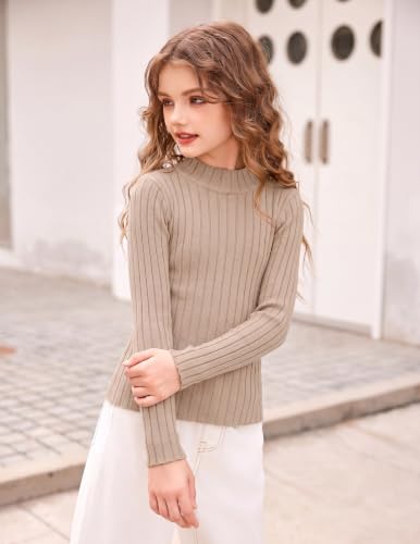 Image of Arshiner Girls Half Turtleneck Long Sleeve Knit Slim Sweater Pullover Tops