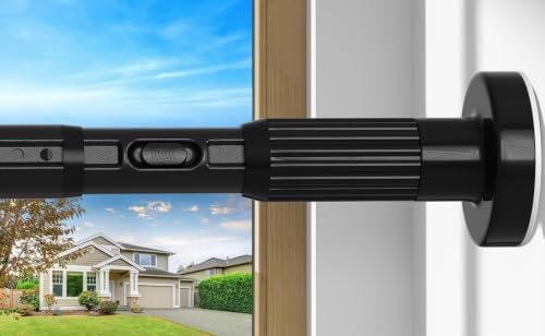 Image of Black Tension Curtain Rod 41-84 In(4-7Ft), Curtain Rod No Drilling for Window or Bathroom,Outdoor Tension Rods for Patio, Heavy Duty Shower Rod,Rod Diameter 1.26In-One-bond stretching