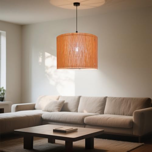 Image of Modern lamp shade Art decorative Orange Lines Minimalist 11.8x9Inch | Rustic Classic Easy Matching,Unique bamboo material,Ideal for Table and Floor Lamps,Effortless Installation