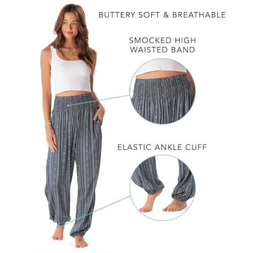 Image of Lotus and Luna Women's Harem Pants Thai Pants for Beach & Lounge High Waisted Flowy Boho Pants Genie Pants Yoga Pants