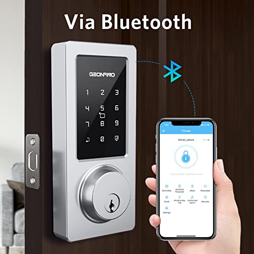 Geonfino Smart Lock, Bluetooth Keyless Entry Door Lock, Touchscreen Keypad Deadbolt, Ic Card, Security Waterproof Smart Lock For Home Office Sliver #TOP1