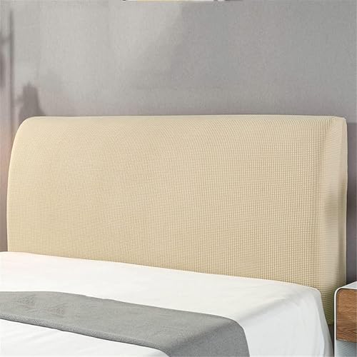 Image of HOMETHREADS Stretchable Lycra /Velvet Headboard Cover | Soft, Dust-Proof & Wrinkle-Resistant Bed Back Protector | Fits Leather, Wooden & Fabric Bedsides | for 5ft to 6.5ft Beds | (Beige, 150x65cm)