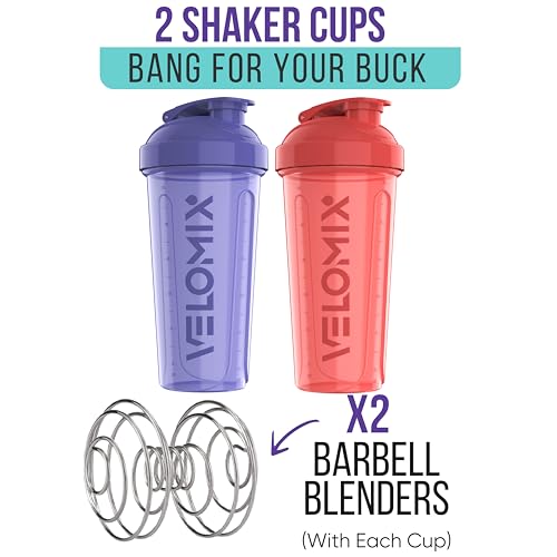 -2 Pack- 28 oz Protein Shaker Bottles for Protein Mixes - 2x Wire Whisk | Leak Proof Shaker Cups for Protein Shakes and Pre Workout | Protein Shaker Bottle Pack (Pink/Purple)