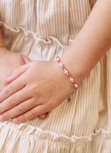 Image of Cherished Moments 925 Sterling Silver Charm Bracelet for Babies, Toddlers, Kids or Little Girls with Simulated Pearls, Pink Crystals and Heart, Gift for Birthday or Granddaughter