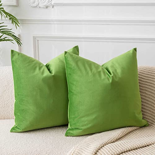 Image of JUSPURBET 18x18 Decorative Velvet Throw Pillow Covers Set of 2,Apple Green | Modern Soft Cushion Covers Cases with Hidden Zipper for Couch Sofa Bed Living Room Bedroom Home Decor