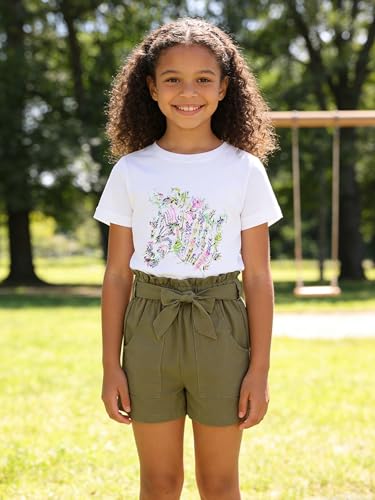 Image of KIDLAGA Toddler Kid Girl Outfits Clothes Floral Short Sleeve T-Shirt Top + Waist Pocketed Summer Short Sets 4-7T Girl Clothes