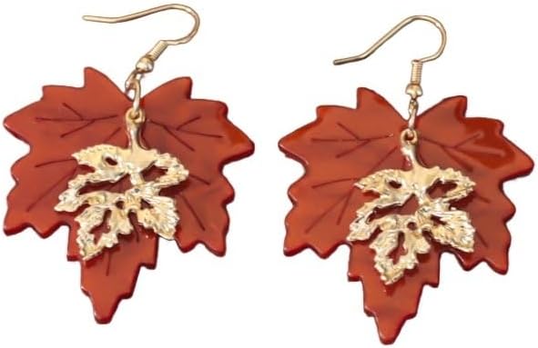 Colorful Resin Fall Autumn Dangle Earrings for Women Shiny Maple Leaf Thanksgiving Earrings Thanksgiving Gifts Holiday Jewelry