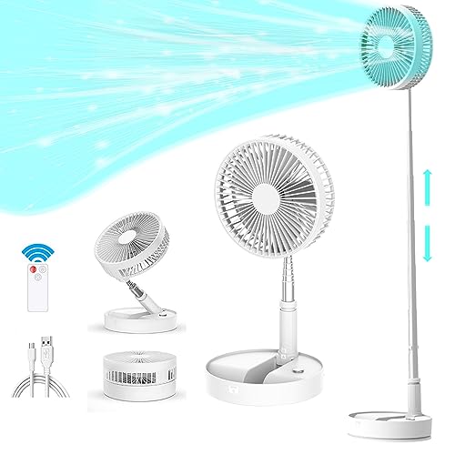 Greheywos 8 inch cordless folding oscillating fan, Adjustable in height and angle, with remote...
