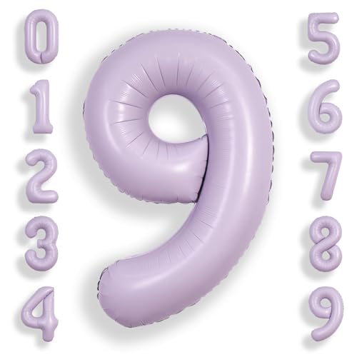 Image of SUWEN 40 Inch Light Purple Large 9 Balloon Number Big Foil Helium Lavender Number Balloons Huge Mylar 0-9 Giant Jumbo Happy 9th Birthday Party Anniversary Decorations