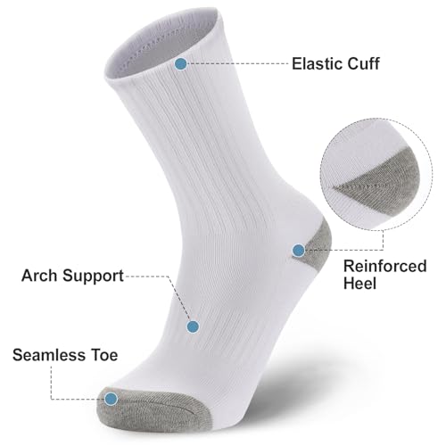 Image of Ultrafun 5 Pairs Striped Crew Socks Cotton Cushioned Athletic Sports Running Socks for Men Women Teens