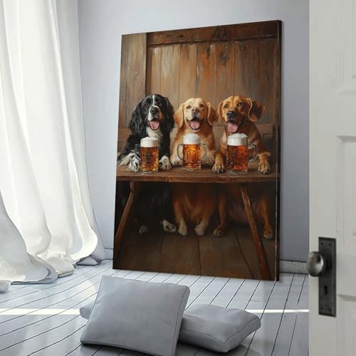 Trois chiens avec des bières décoration murale cadeau idéal original
