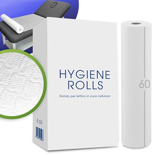 Lage 6 medizinische Bettlaken aus 100% reiner Zellulose, für Kosmetikbett, Massage, Spa, Made in Italy, saugfähig, hypoallergen, Einweg-Rolle 60 cm x 50 m, Rollen, einzeln verpackt