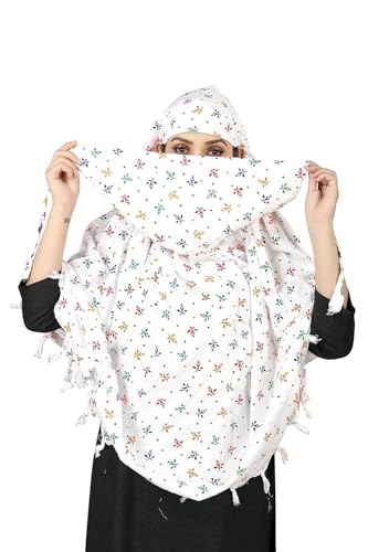 Image of SIXSIGMA Cotton Long Scarf Cum Mask scarves Usable for vehicle Driver | White Printed Design | Universal Size | For Girl & Women | Breathable Sun Protection Light Weight