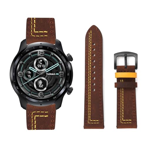 ZUOBNBP Cuero Correa para TicWatch Pro 3 GPS/Pro 3 Ultra/Pro S/E2/S2/GTX Correa, Piel Vintage Suave con Ajustable Hebilla Metálica Banda de Repuesto Compatible con TicWatch Pro 3 GPS Pulseras (1)
