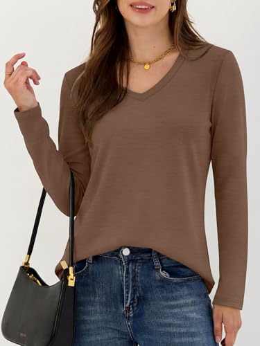 Image of ANRABESS Long Sleeve Shirts for Women Wrinkle Free V Neck Fall Top