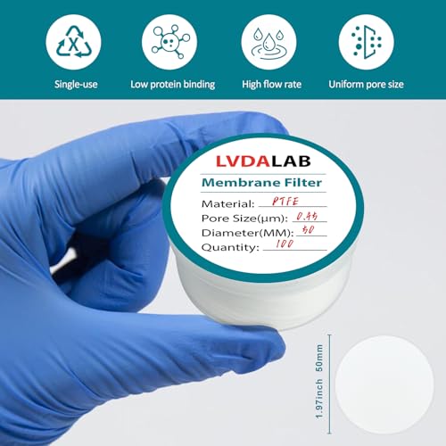 Image of PTFE Membrane Filter, Hydrophobicity Membrane Disc Filters, 50 mm Diameter, 0.45m Pore Size Pack of 100, Non-Sterile