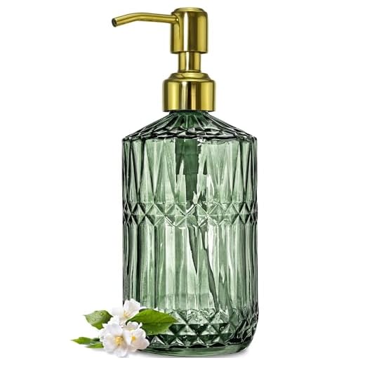 27+ Cozy Fall Bathroom Decor Ideas to Refresh Your Space 3 JASAI 18Oz Green Glass Soap Dispenser with Gold Rust Proof Pump, Refillable Kitchen soap Dispenser for Dish Soap, Soap Dispenser Bathroom for Hand soap, Lotion, Body Wash.