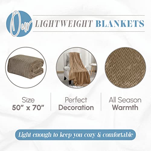 Image of Elegant Comfort Lightweight Printed Throw Blanket- All Season, Ultra Soft, Cozy and Plush- Decorative Throw Blankets, Perfect for Lounging, 50 x 70 inches, Chevron Mocha, Throw Blanket