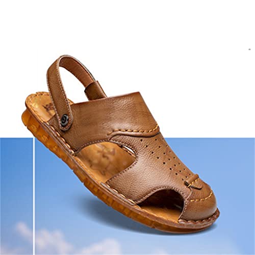 Men's Cowhide Beach Men's Shoes Casual Leather Cow Tendon Soft Sole Beach Men's Sandals Sandalias(43)3