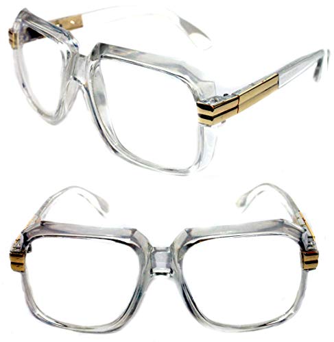MEN'S Hip Hop 80's Gazelle Vintage Clear Gold Frame Clear Lens Eye Glasses 607 Retro