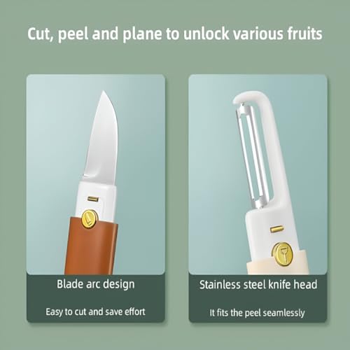 Image of 2 in 1 Stainless Steel Foldable Peeler Knife - Portable Pocket Fruit & Vegetable Cutter, Compact Travel Kitchen Tool with Protective Case