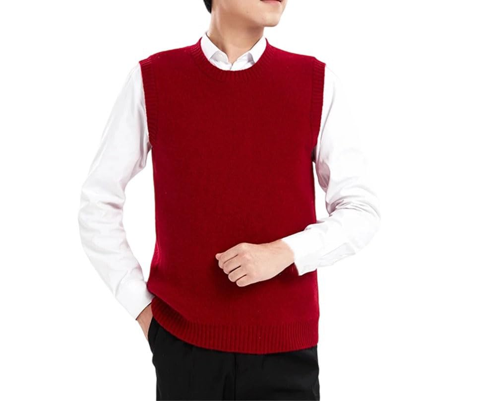 Mens Solid Wool Pullover Thickened Round Neck Sleeveless Sweater Vest Soft Warm Knit Tops