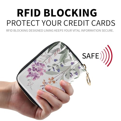 susiyo Flowers and Herbs on White Background Credit Card Wallet for Ladies, Zipper Card Cases Holder for Women, Women's Leather Wallet Coin Purse2