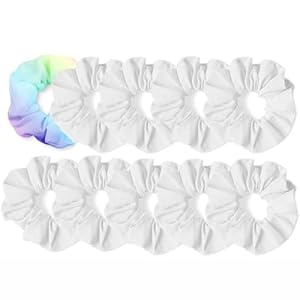 Yesallwas 10PCS White Scrunchies for Tie Dye, Elastic Hairbands Ponytail Holders Hair Ties, DIY Plain Elastic Hairbands Seamless Ponytail Holders Scrunchy for Women